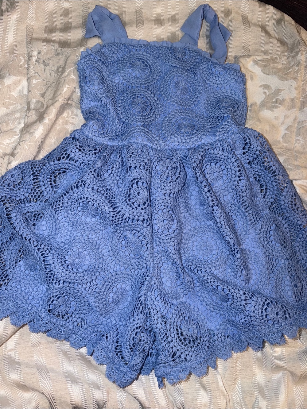 Kensie Girl Light Blue Crochet Jumpsuit Romper